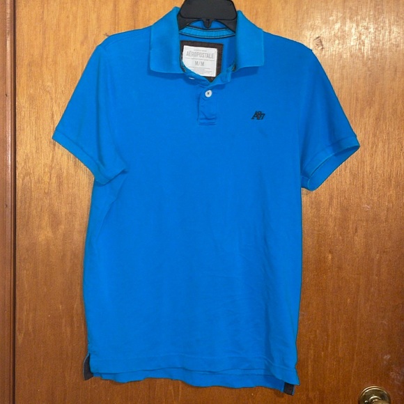 •AEROPOSTALÉ•MENS BRIGHT BLUE A87 LOGO COLLARED POLO SHIRT SIZE MEDIUM EUC - Picture 4 of 8
